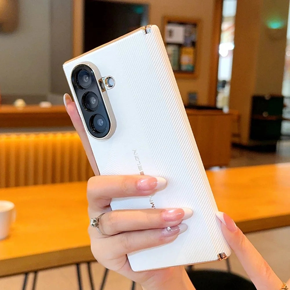 For Samsung Galaxy Z Fold8 Ultra Case Dual Axis Hinge Electroplated Metal Frame Leather + PC + TPU Phone Cover - White - 6