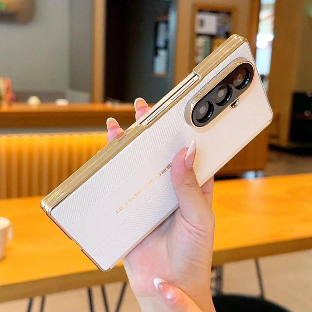 For Samsung Galaxy Z Fold8 Ultra Case Dual Axis Hinge Electroplated Metal Frame Leather + PC + TPU Phone Cover - White - 7