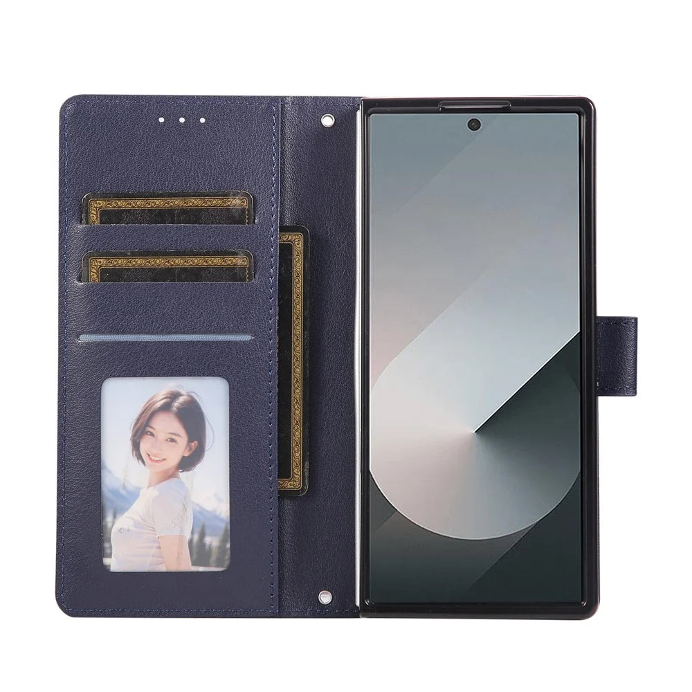 For Samsung Galaxy Z Fold8 Ultra Case Magnetic Clasp PU Leather Phone Cover with Card Slot - Blue - 3