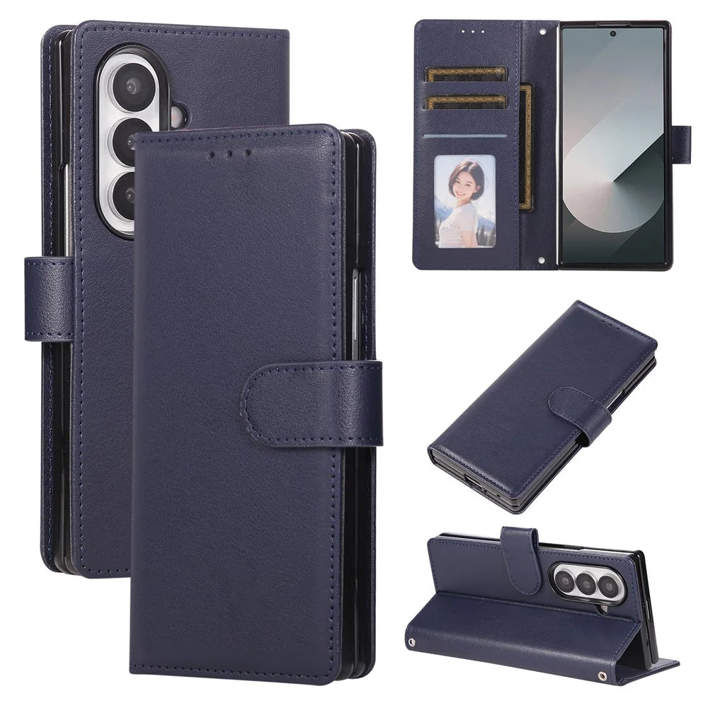 For Samsung Galaxy Z Fold8 Ultra Case Magnetic Clasp PU Leather Phone Cover with Card Slot - Blue - 6