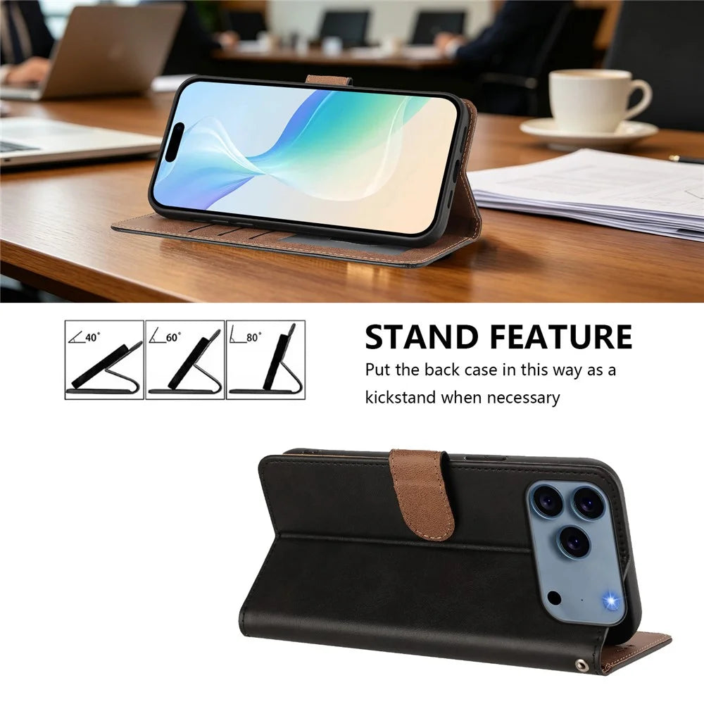 For iPhone 18 Pro Max / 17 Pro Max Case Diamond Stitch PU Leather Wallet Flip Phone Cover with Wrist Strap - Black - 4