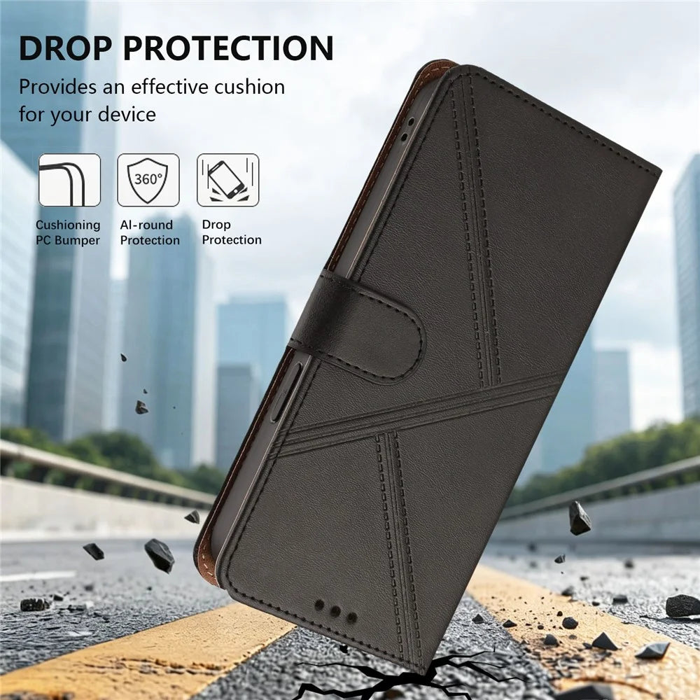 For iPhone 18 Pro Max / 17 Pro Max Case Diamond Stitch PU Leather Wallet Flip Phone Cover with Wrist Strap - Black - 7