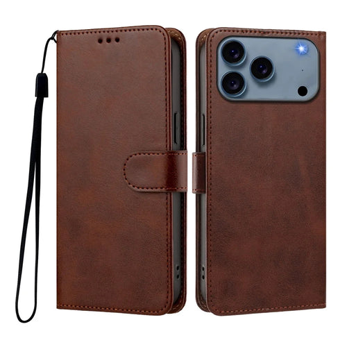 For iPhone 18 Pro Max / 17 Pro Max Case Wallet Flip Stand PU Leather Phone Cover with Wrist Strap - Brown - 1