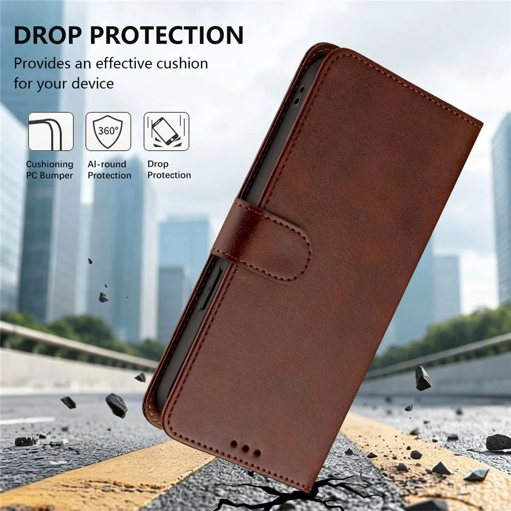 For iPhone 18 Pro Max / 17 Pro Max Case Wallet Flip Stand PU Leather Phone Cover with Wrist Strap - Brown - 7