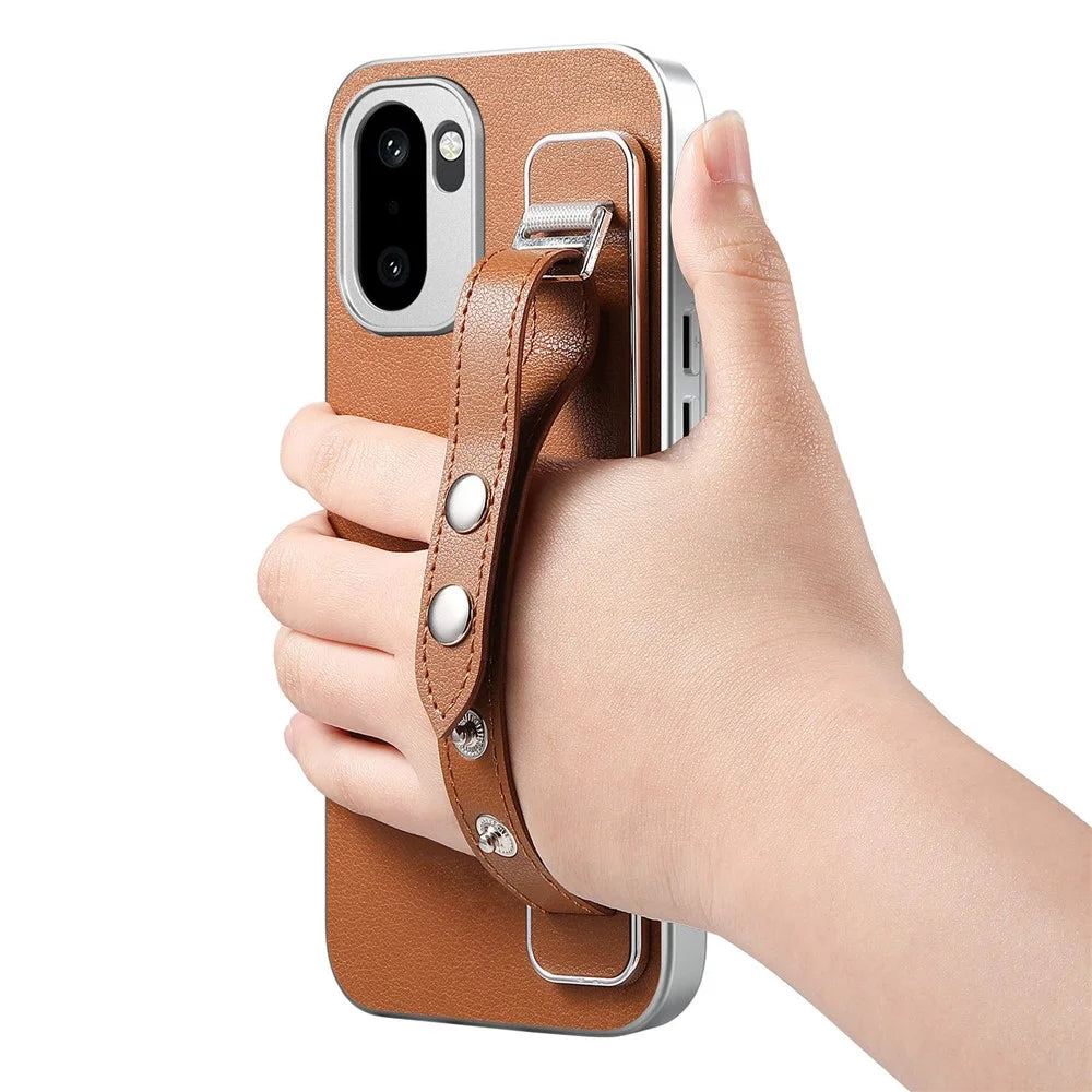Adjustable Wrist Strap Case for OnePlus 15R 5G / Ace 6 5G / Ace 6T 5G Leather + PC + TPU Phone Cover - Brown - 4