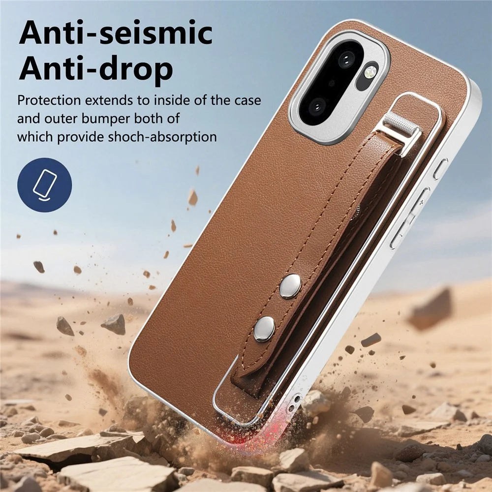 Adjustable Wrist Strap Case for OnePlus 15R 5G / Ace 6 5G / Ace 6T 5G Leather + PC + TPU Phone Cover - Brown - 6