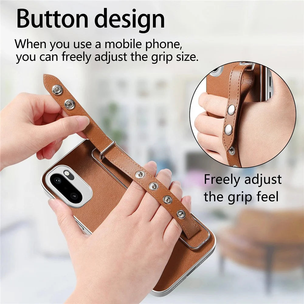 Adjustable Wrist Strap Case for OnePlus 15R 5G / Ace 6 5G / Ace 6T 5G Leather + PC + TPU Phone Cover - Brown - 7