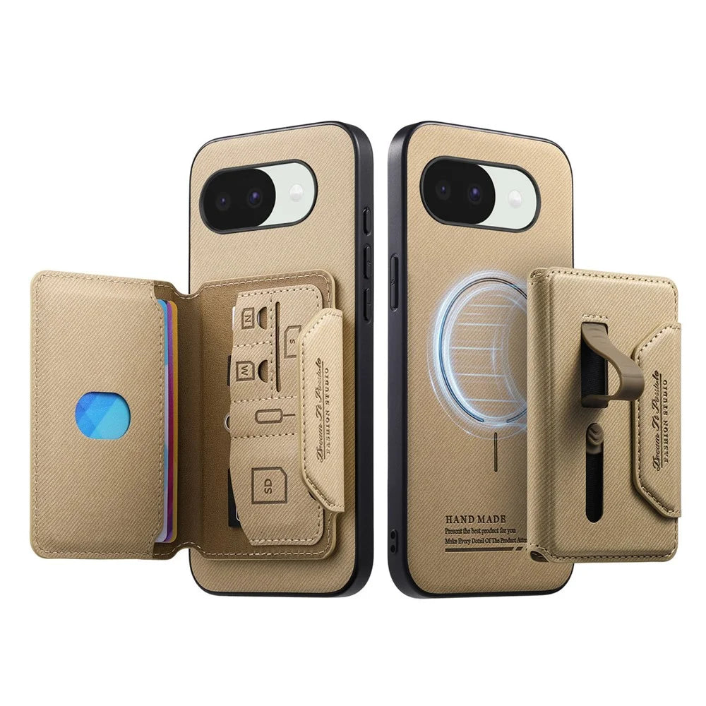 For Google Pixel 10a Magnetic Case PU Leather + PC + TPU Anti-Scratch Back Cover with Detachable Card Holder - Khaki - 2