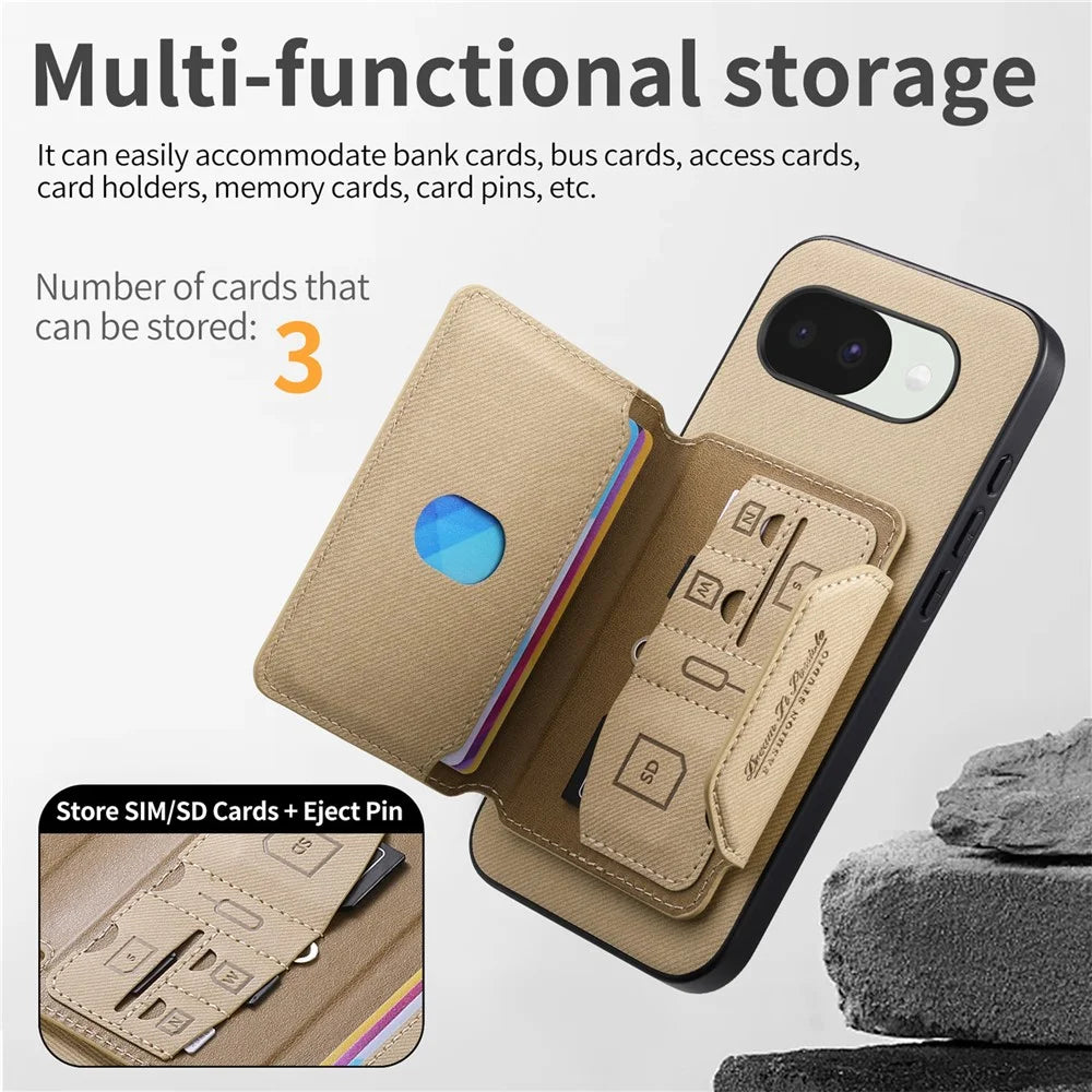 For Google Pixel 10a Magnetic Case PU Leather + PC + TPU Anti-Scratch Back Cover with Detachable Card Holder - Khaki - 4