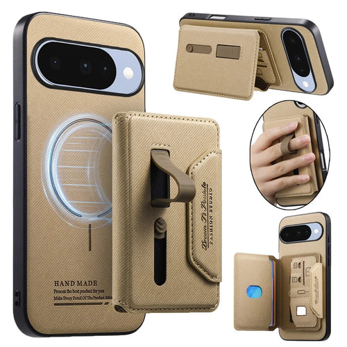 For Google Pixel 10 Pro  /  Pixel 10 Magnetic Case PU Leather + PC + TPU Anti-Scratch Back Cover with Detachable Card Holder - Khaki - 1