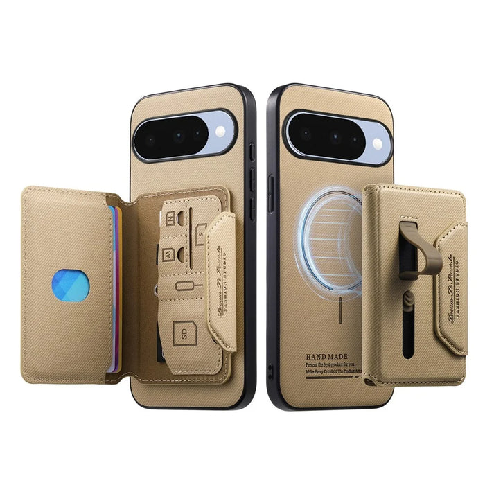 For Google Pixel 10 Pro  /  Pixel 10 Magnetic Case PU Leather + PC + TPU Anti-Scratch Back Cover with Detachable Card Holder - Khaki - 2