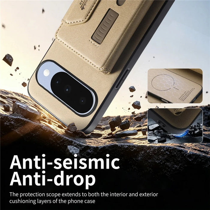 For Google Pixel 10 Pro  /  Pixel 10 Magnetic Case PU Leather + PC + TPU Anti-Scratch Back Cover with Detachable Card Holder - Khaki - 3