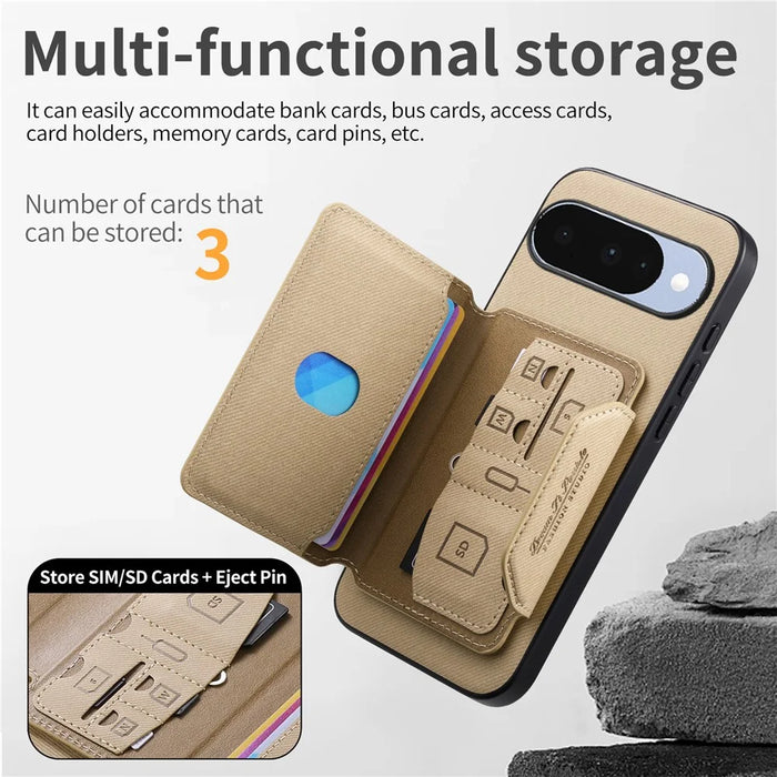 For Google Pixel 10 Pro  /  Pixel 10 Magnetic Case PU Leather + PC + TPU Anti-Scratch Back Cover with Detachable Card Holder - Khaki - 4