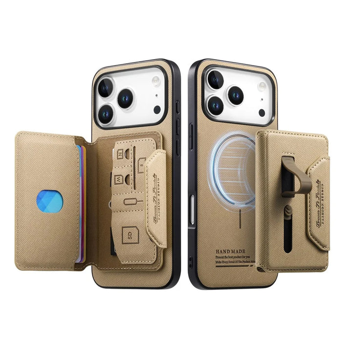 For iPhone 18 Pro Max  /  17 Pro Max Magnetic Case PU Leather + PC + TPU Anti-Scratch Back Cover with Detachable Card Holder - Khaki - 2