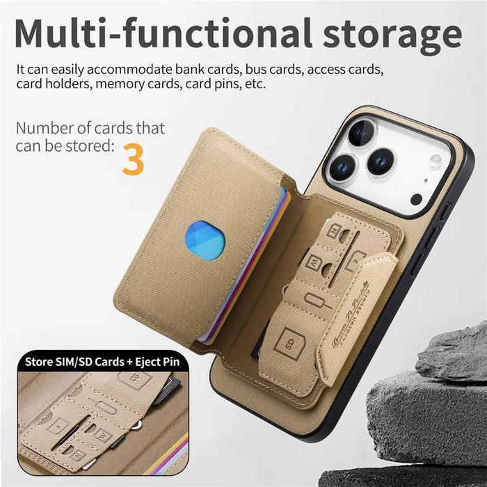 For iPhone 18 Pro Max  /  17 Pro Max Magnetic Case PU Leather + PC + TPU Anti-Scratch Back Cover with Detachable Card Holder - Khaki - 4