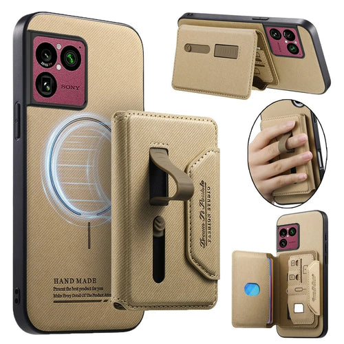 For Sony Xperia 1 VIII Magnetic Case PU Leather + PC + TPU Anti-Scratch Back Cover with Detachable Card Holder - Khaki - 1