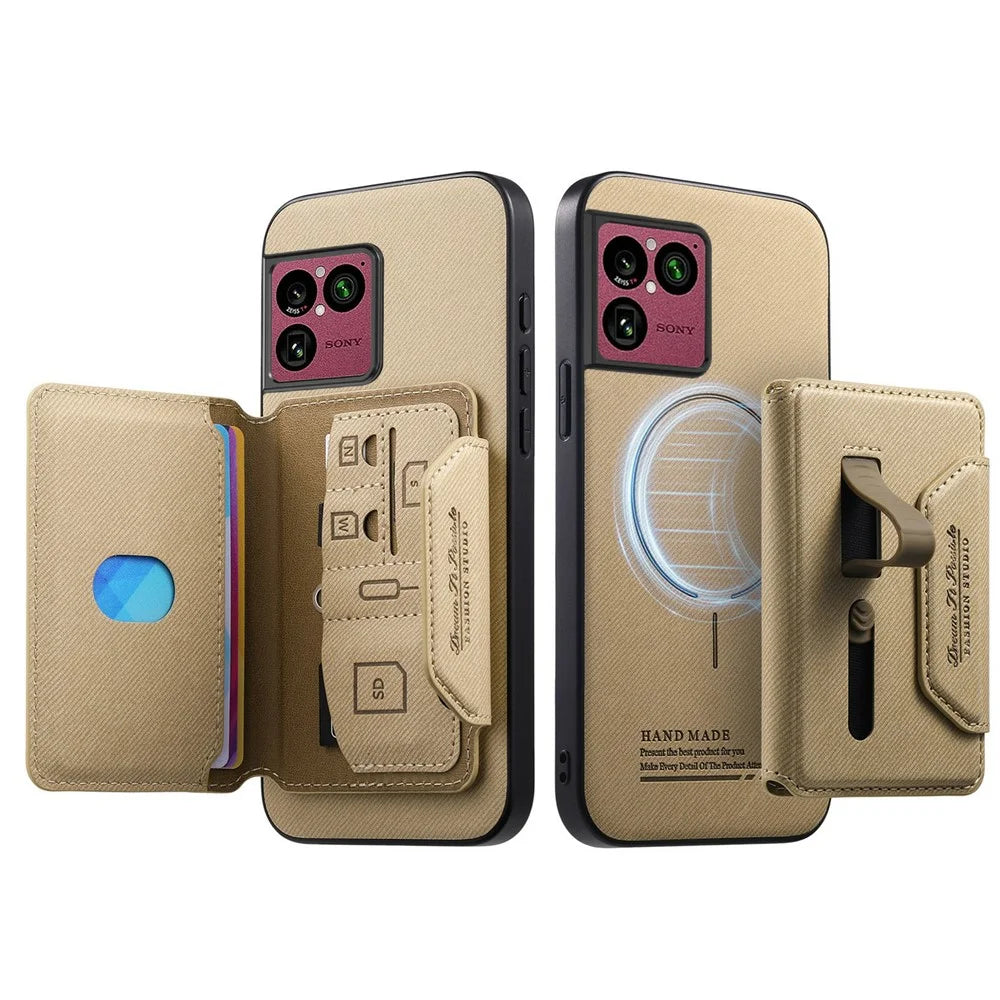 For Sony Xperia 1 VIII Magnetic Case PU Leather + PC + TPU Anti-Scratch Back Cover with Detachable Card Holder - Khaki - 2
