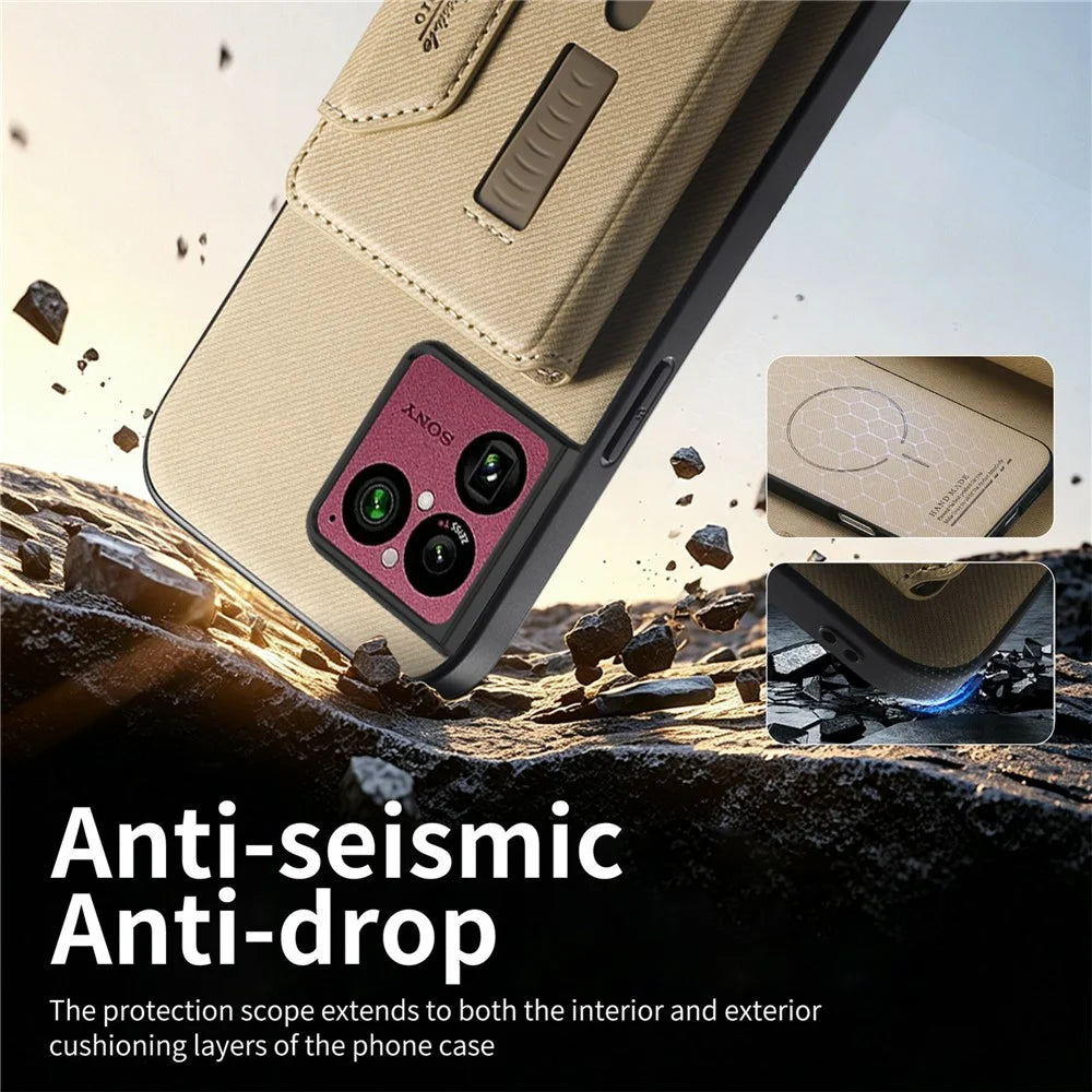 For Sony Xperia 1 VIII Magnetic Case PU Leather + PC + TPU Anti-Scratch Back Cover with Detachable Card Holder - Khaki - 4