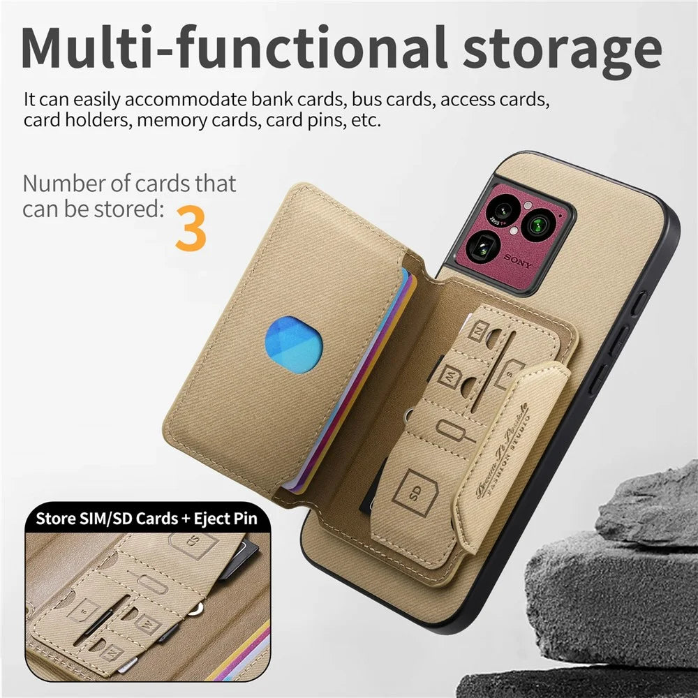 For Sony Xperia 1 VIII Magnetic Case PU Leather + PC + TPU Anti-Scratch Back Cover with Detachable Card Holder - Khaki - 5