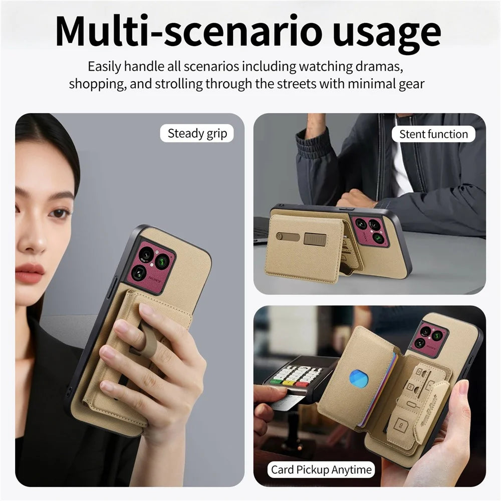 For Sony Xperia 1 VIII Magnetic Case PU Leather + PC + TPU Anti-Scratch Back Cover with Detachable Card Holder - Khaki - 6