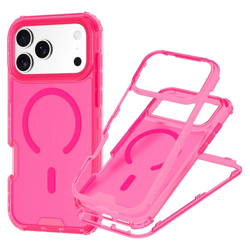 For iPhone 17 Pro Max Magnetic Case 2-in-1 PC + TPU Frosted Soft-Touch Phone Cover - Bright Hot Pink - 1
