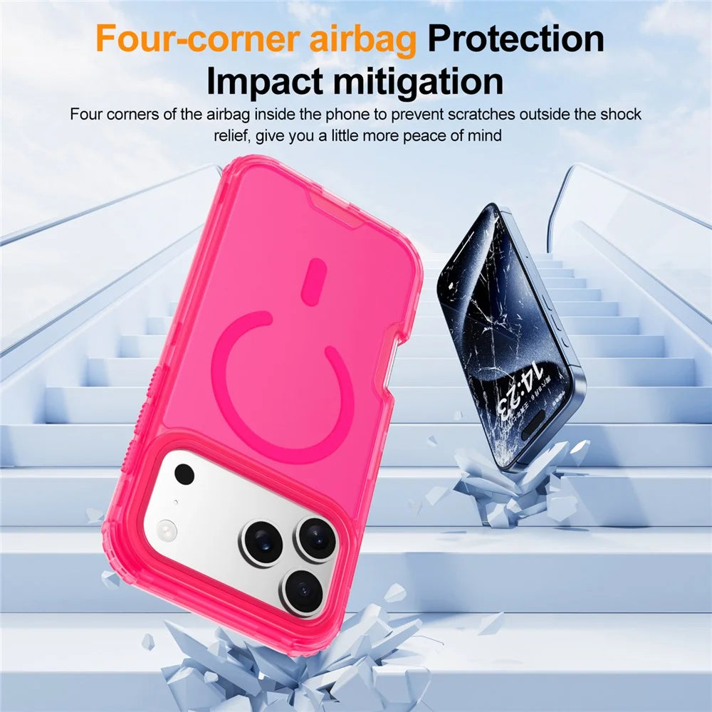 For iPhone 17 Pro Max Magnetic Case 2-in-1 PC + TPU Frosted Soft-Touch Phone Cover - Bright Hot Pink - 3