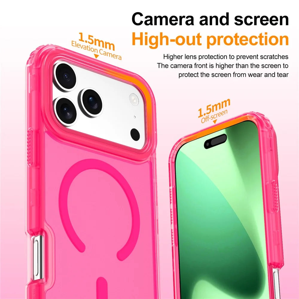For iPhone 17 Pro Max Magnetic Case 2-in-1 PC + TPU Frosted Soft-Touch Phone Cover - Bright Hot Pink - 5