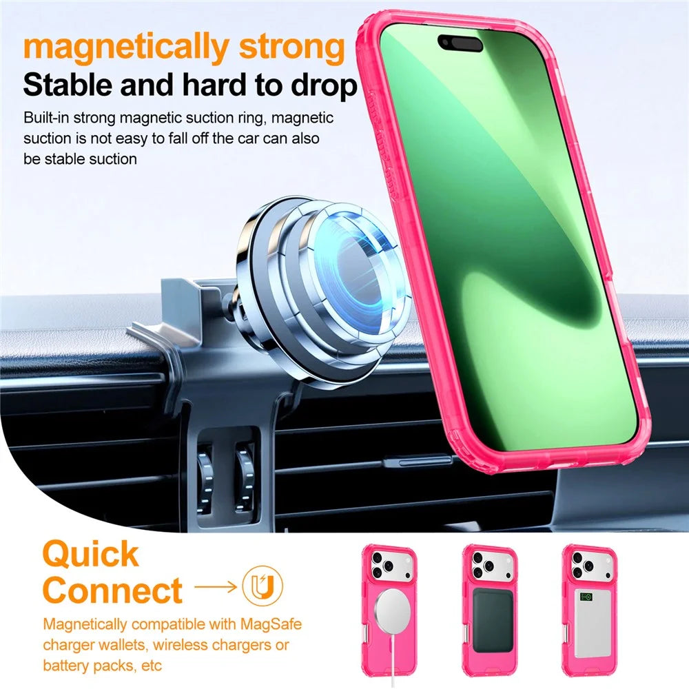 For iPhone 17 Pro Magnetic Case 2-in-1 PC + TPU Frosted Soft-Touch Phone Cover - Bright Hot Pink - 2