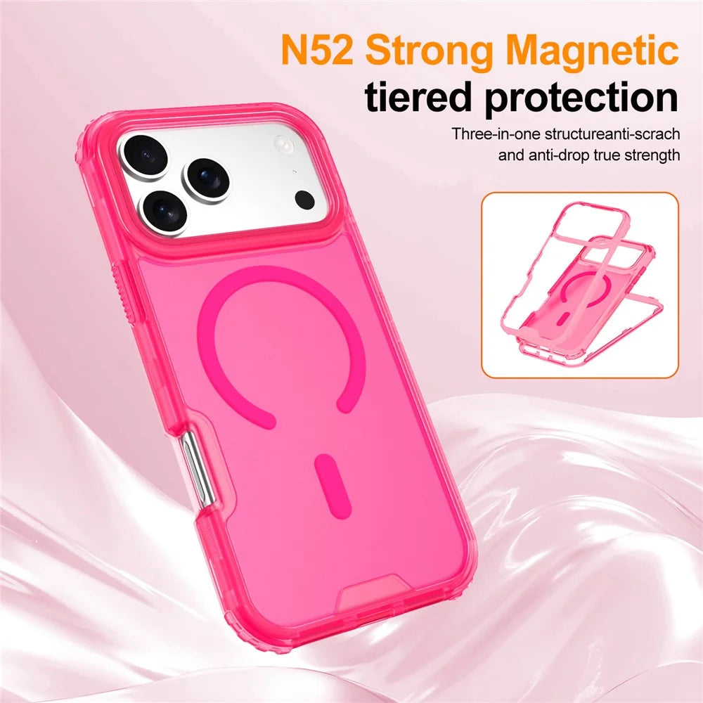 For iPhone 17 Pro Magnetic Case 2-in-1 PC + TPU Frosted Soft-Touch Phone Cover - Bright Hot Pink - 4