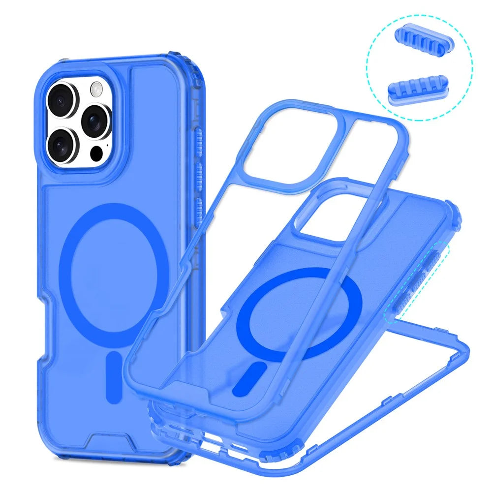 For iPhone 16 Pro Max Magnetic Case 2-in-1 PC + TPU Frosted Soft-Touch Phone Cover - Baby Blue - 1