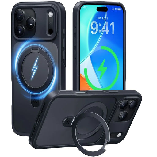 CASEKOO for iPhone 18 Pro / 17 Pro Case Magnetic Kickstand Translucent Matte PC + TPU Phone Cover Compatible with MagSafe - Black - 1