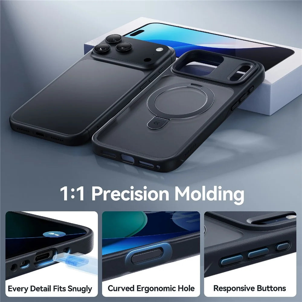 CASEKOO for iPhone 18 Pro / 17 Pro Case Magnetic Kickstand Translucent Matte PC + TPU Phone Cover Compatible with MagSafe - Black - 6
