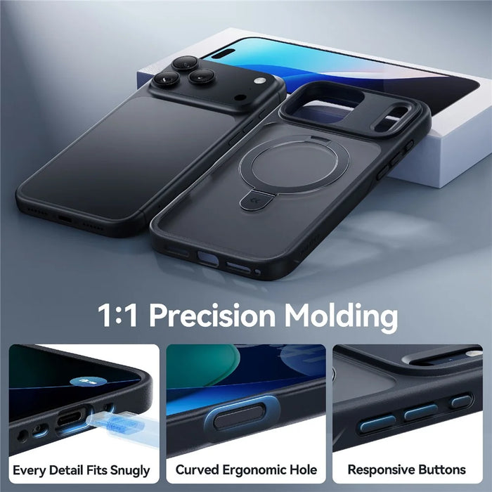 CASEKOO for iPhone 18 Pro / 17 Pro Case Magnetic Kickstand Translucent Matte PC + TPU Phone Cover Compatible with MagSafe - Black - 6