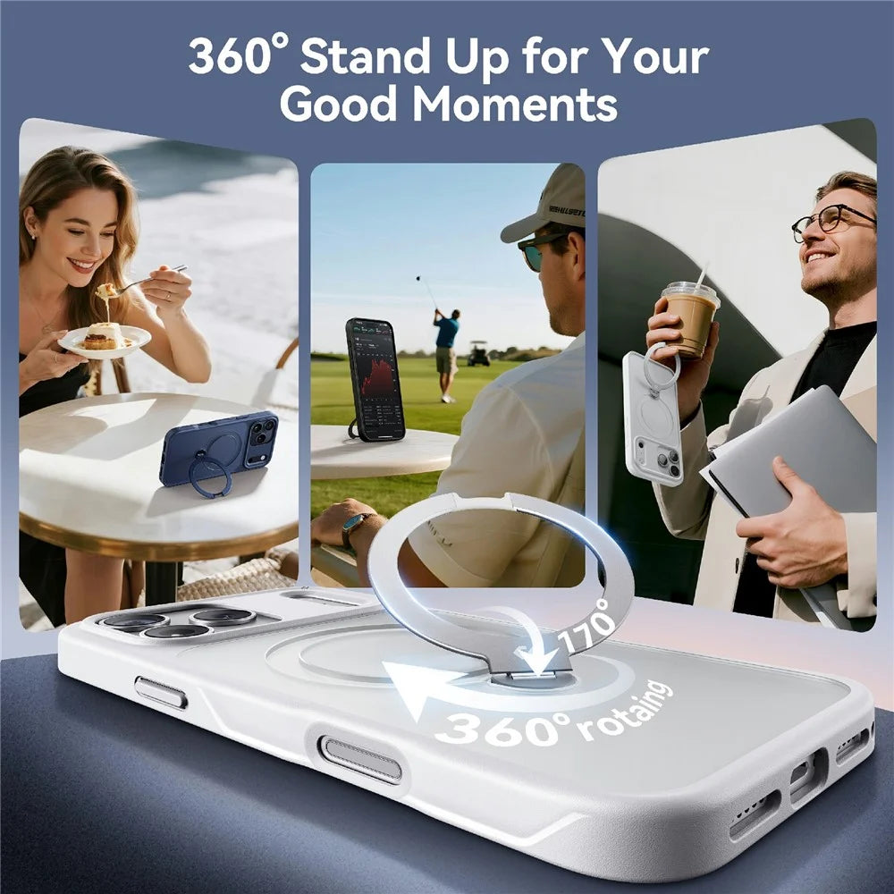 CASEKOO for iPhone 18 Pro Max / 17 Pro Max Case Magnetic Rotating Kickstand PC + TPU Matte Phone Cover - White - 5