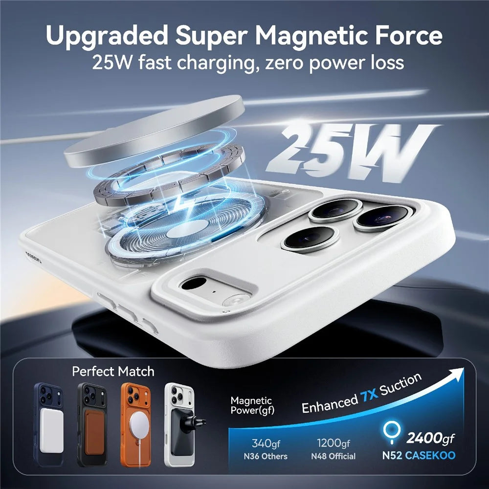 CASEKOO for iPhone 18 Pro Max / 17 Pro Max Case Magnetic Rotating Kickstand PC + TPU Matte Phone Cover - White - 6