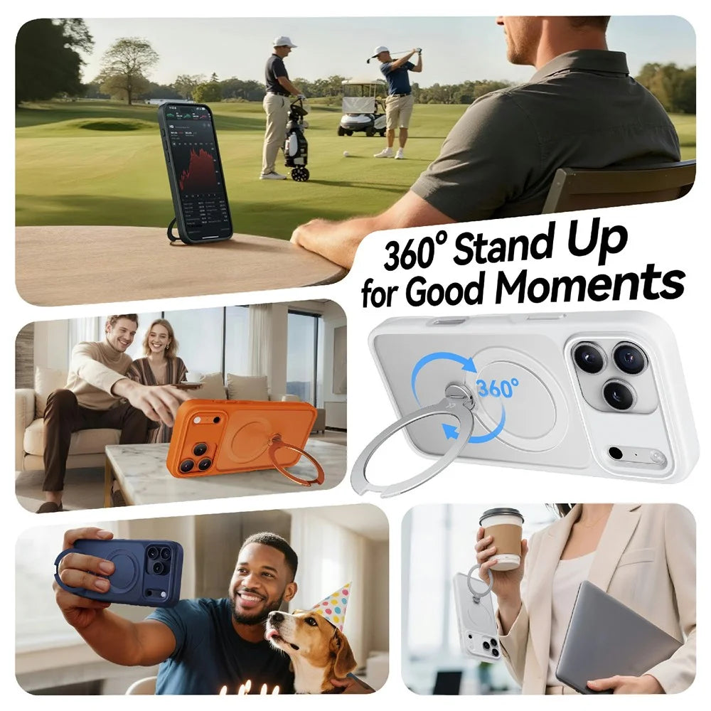 CASEKOO for iPhone 18 Pro / 17 Pro Case Magnetic Rotating Kickstand PC + TPU Matte Phone Cover - White - 3