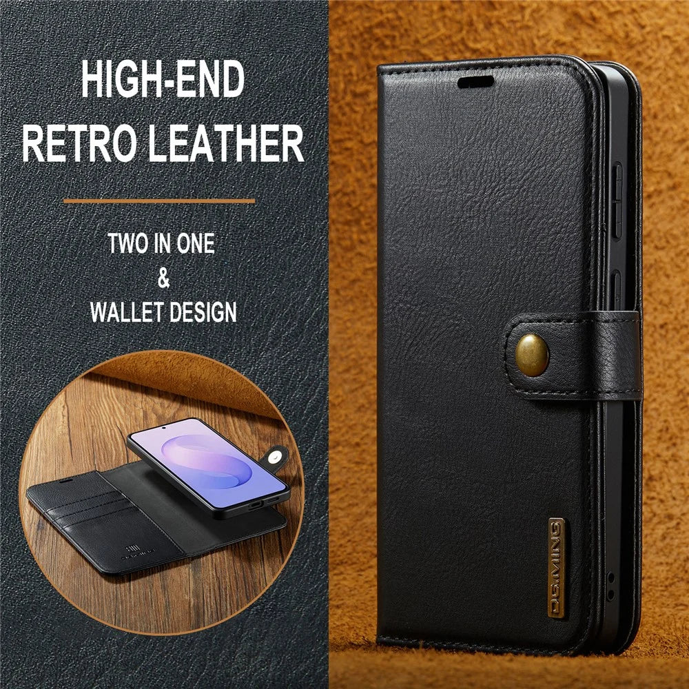 DG.MING for Samsung Galaxy A24 4G (162.1mm) Leather Wallet Case Detachable 2 in 1 Split Leather Phone Cover - Black - 7