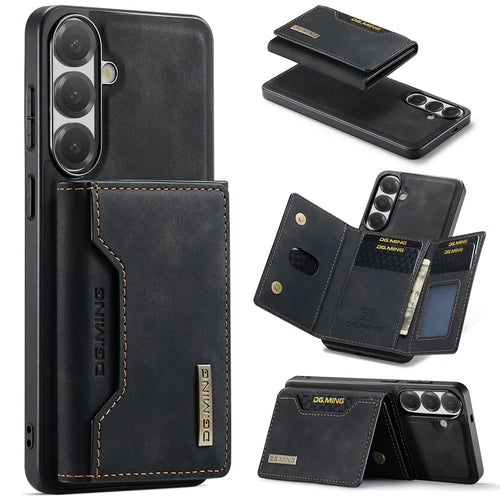 DG.MING M2 Series for Samsung Galaxy A24 4G (162.1mm) Magnetic Case PU + PC + TPU Phone Cover Detachable Wallet Kickstand - Black - 1