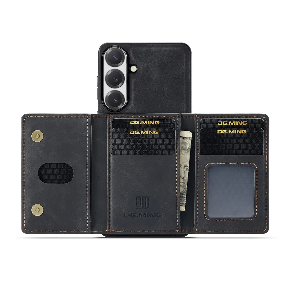 DG.MING M2 Series for Samsung Galaxy A24 4G (162.1mm) Magnetic Case PU + PC + TPU Phone Cover Detachable Wallet Kickstand - Black - 4