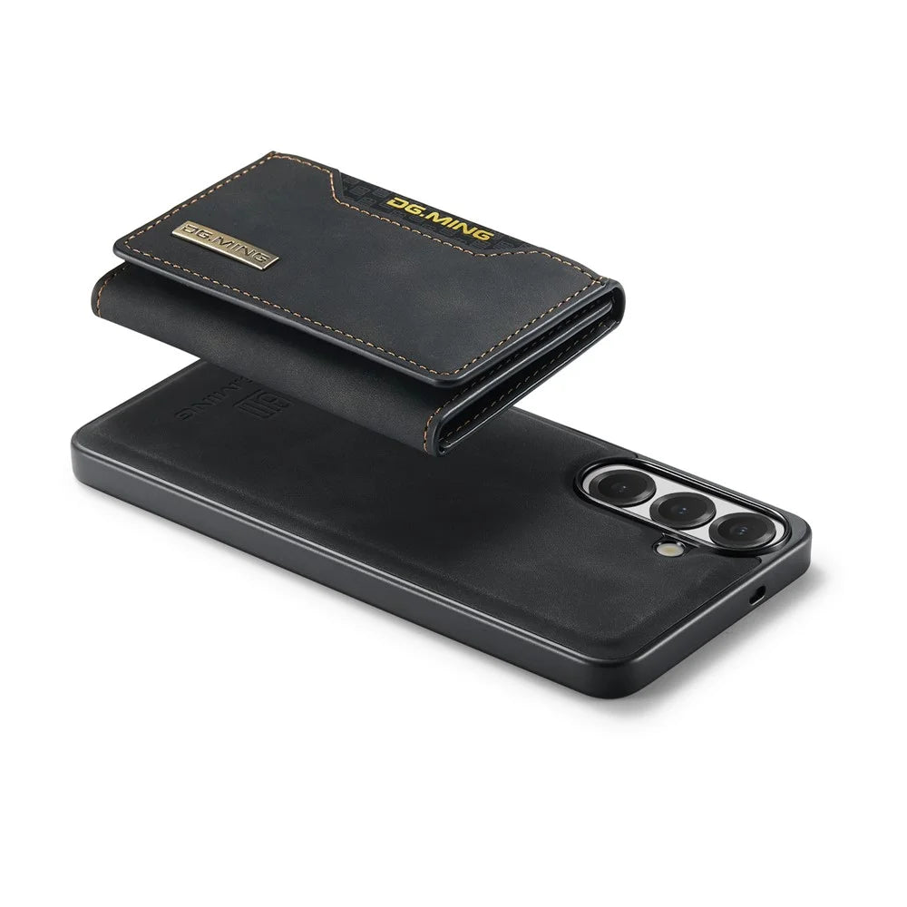DG.MING M2 Series for Samsung Galaxy A24 4G (162.1mm) Magnetic Case PU + PC + TPU Phone Cover Detachable Wallet Kickstand - Black - 6