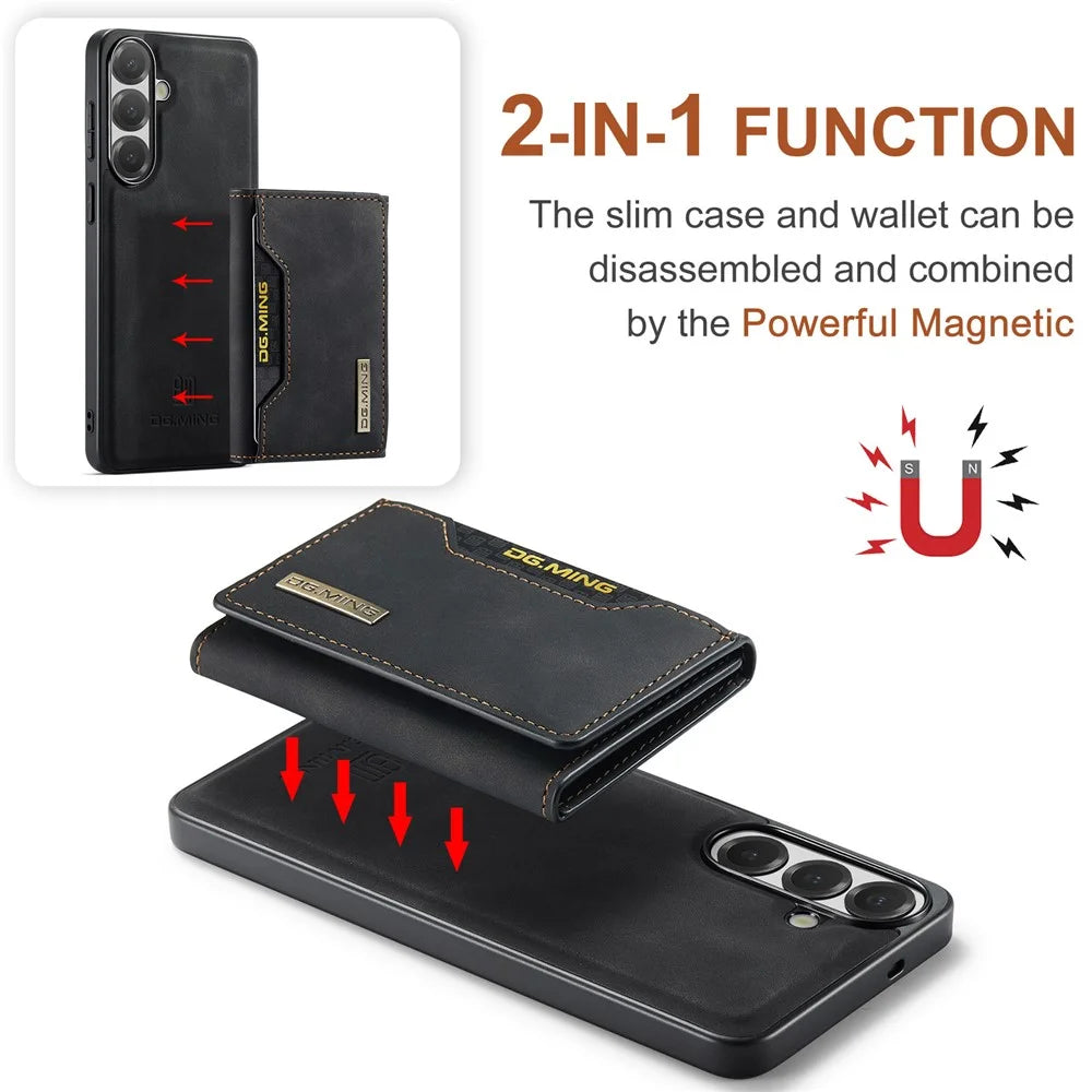 DG.MING M2 Series for Samsung Galaxy A24 4G (162.1mm) Magnetic Case PU + PC + TPU Phone Cover Detachable Wallet Kickstand - Black - 7