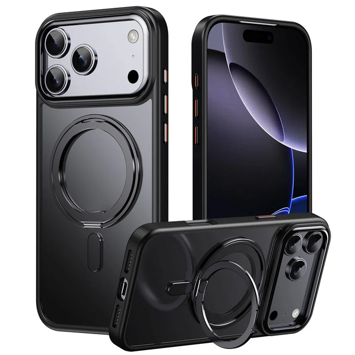 For iPhone 18 Pro / 17 Pro Case Magnetic Rotating Kickstand TPU + Acrylic Shockproof Phone Cover Compatible with MagSafe - Black - 1