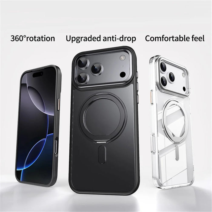 For iPhone 18 Pro / 17 Pro Case Magnetic Rotating Kickstand TPU + Acrylic Shockproof Phone Cover Compatible with MagSafe - Black - 2