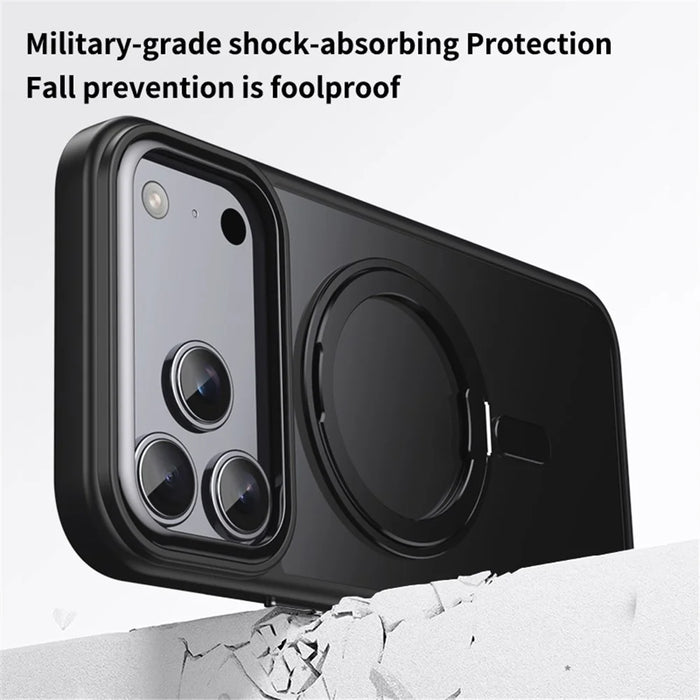 For iPhone 18 Pro / 17 Pro Case Magnetic Rotating Kickstand TPU + Acrylic Shockproof Phone Cover Compatible with MagSafe - Black - 4