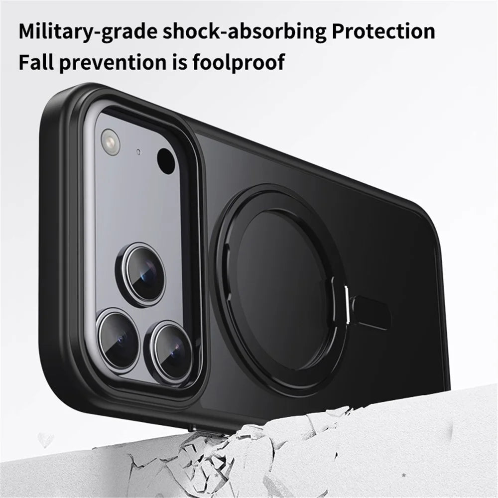 For iPhone 18 Pro Max / 17 Pro Max Case Magnetic Rotating Kickstand TPU + Acrylic Shockproof Phone Cover Compatible with MagSafe - Black - 4