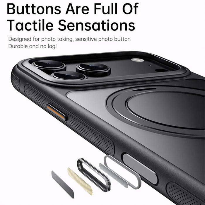 For iPhone 18 Pro / 17 Pro Case Rotating Magnetic Kickstand Dot-Matrix Texture TPU + Acrylic Phone Cover - Black - 4