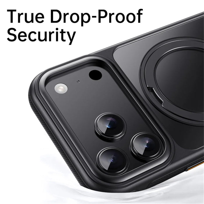 For iPhone 18 Pro / 17 Pro Case Rotating Magnetic Kickstand Dot-Matrix Texture TPU + Acrylic Phone Cover - Black - 5