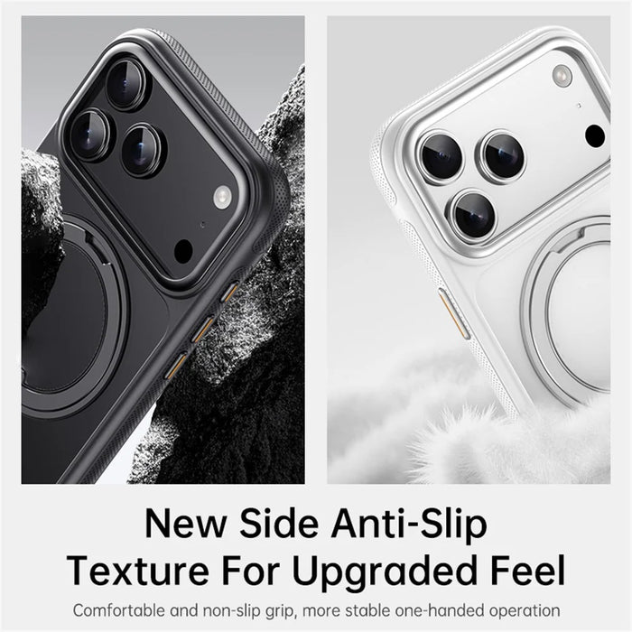 For iPhone 18 Pro / 17 Pro Case Rotating Magnetic Kickstand Dot-Matrix Texture TPU + Acrylic Phone Cover - Black - 6