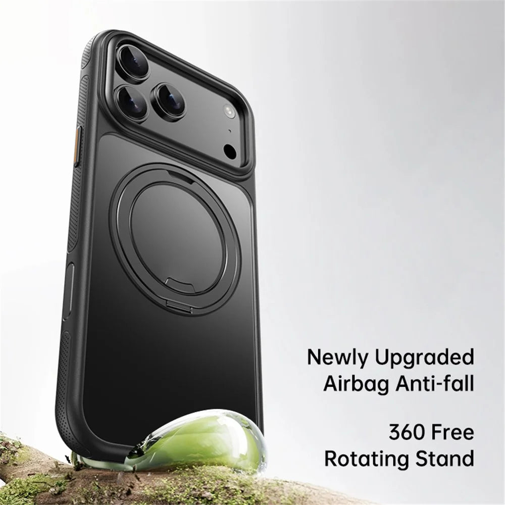 For iPhone 18 Pro Max / 17 Pro Max Case Rotating Magnetic Kickstand Dot-Matrix Texture TPU + Acrylic Phone Cover - Black - 2