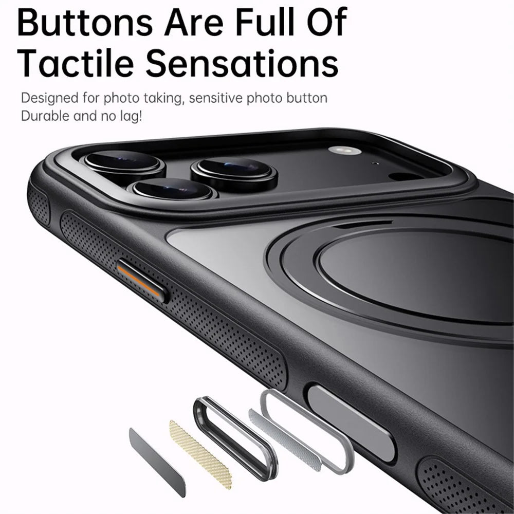 For iPhone 18 Pro Max / 17 Pro Max Case Rotating Magnetic Kickstand Dot-Matrix Texture TPU + Acrylic Phone Cover - Black - 4